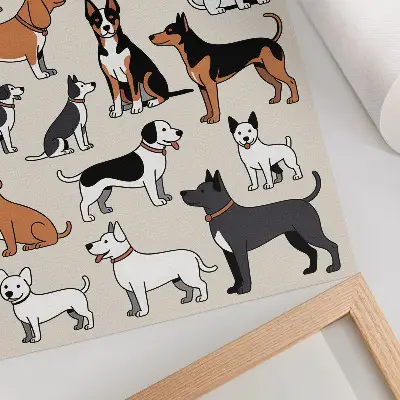 Décoration murale représentant des chiens colorés, pleins de joie et de diversité