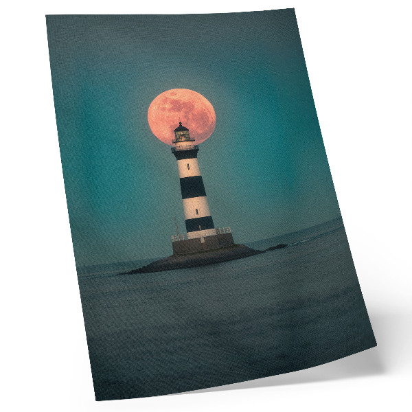 Décoration murale Phare et lune sur la mer au coucher du soleil