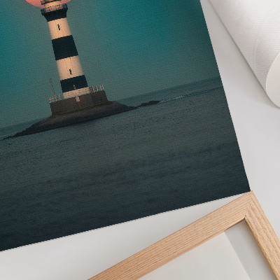 Décoration murale Phare et lune sur la mer au coucher du soleil