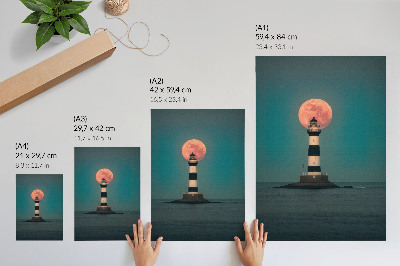 Décoration murale Phare et lune sur la mer au coucher du soleil