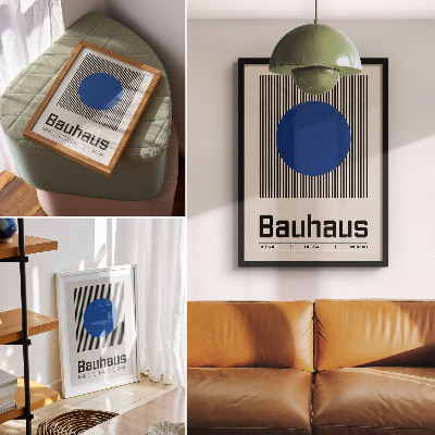 Impression sur toile Un grand cercle bleu sur des lignes noires et blanches