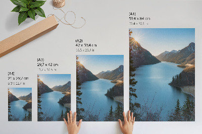 Affiche décorative Montagnes majestueuses, lac, soleil, harmonie de la nature