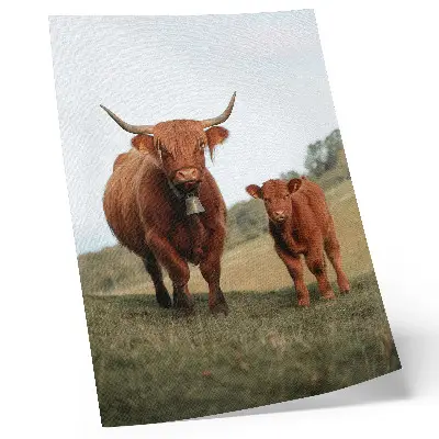 Décoration murale représentant des vaches rustiques dans un paysage de verdure et d'arbres