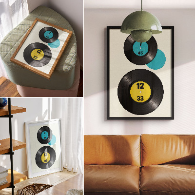Impression sur toile Disques vinyles modernes jaune turquoise