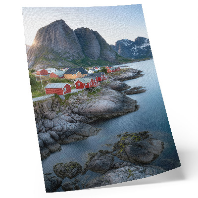 Impression sur toile Chalets en bord de mer, montagnes, paix, paysage naturel