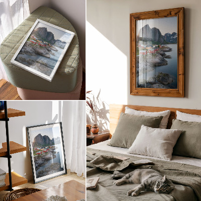 Impression sur toile Chalets en bord de mer, montagnes, paix, paysage naturel