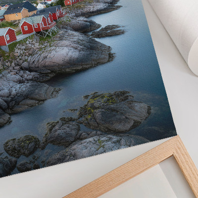 Impression sur toile Chalets en bord de mer, montagnes, paix, paysage naturel
