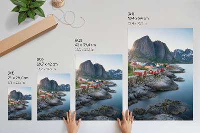 Impression sur toile Chalets en bord de mer, montagnes, paix, paysage naturel