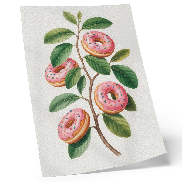Décoration murale bourgeons roses, feuilles vertes, brindille, humoristique