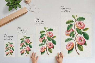 Décoration murale bourgeons roses, feuilles vertes, brindille, humoristique