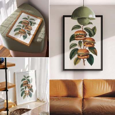 Impression sur toile Des hamburgers qui poussent sur les branches d'un arbre vert