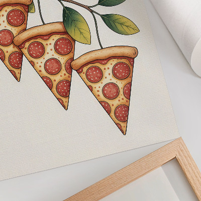 Affiche décorative Des parts de pizza aux couleurs joyeuses sur une branche d'arbre