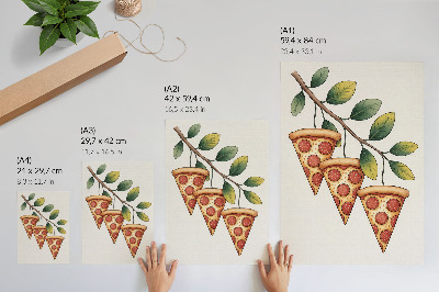 Affiche décorative Des parts de pizza aux couleurs joyeuses sur une branche d'arbre
