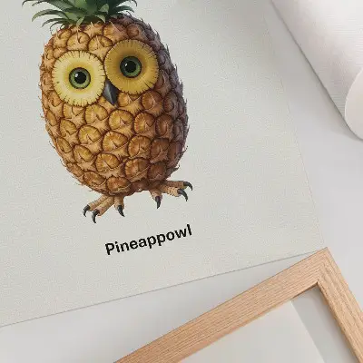 Affiche décorative montrant une combinaison fantaisiste d'ananas et de hibou