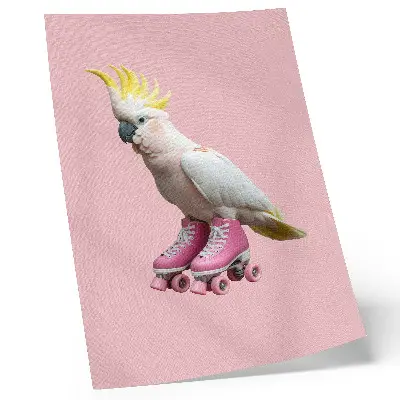 Affiche décorative un perroquet sur des patins à roulettes aux couleurs pastel dans un style moderne