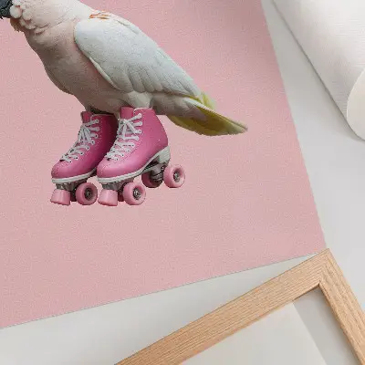 Affiche décorative un perroquet sur des patins à roulettes aux couleurs pastel dans un style moderne
