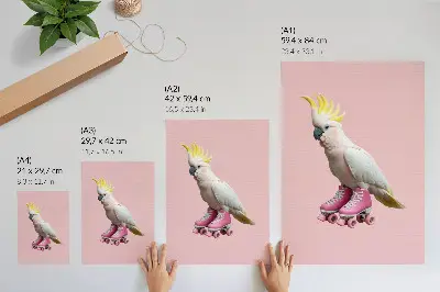 Affiche décorative un perroquet sur des patins à roulettes aux couleurs pastel dans un style moderne