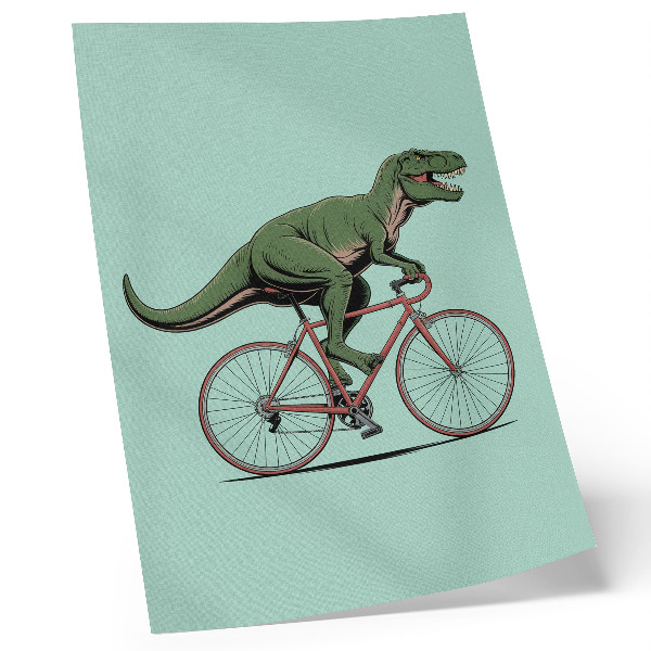 Décoration murale Dinosaure vert à vélo sur fond turquoise