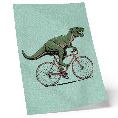 Décoration murale Dinosaure vert à vélo sur fond turquoise