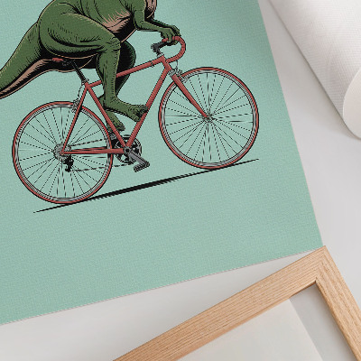 Décoration murale Dinosaure vert à vélo sur fond turquoise