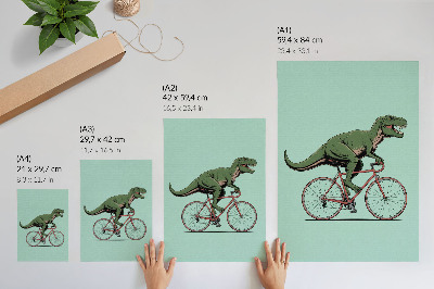 Décoration murale Dinosaure vert à vélo sur fond turquoise