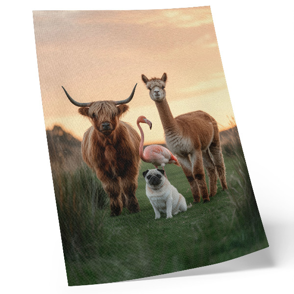 Impression sur toile Des animaux sur fond de coucher de soleil, l'harmonie de la nature