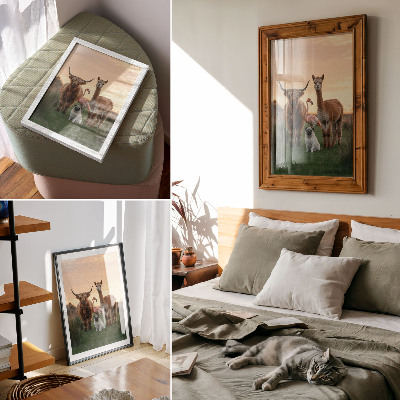 Impression sur toile Des animaux sur fond de coucher de soleil, l'harmonie de la nature