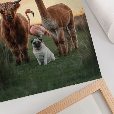Impression sur toile Des animaux sur fond de coucher de soleil, l'harmonie de la nature