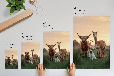 Impression sur toile Des animaux sur fond de coucher de soleil, l'harmonie de la nature