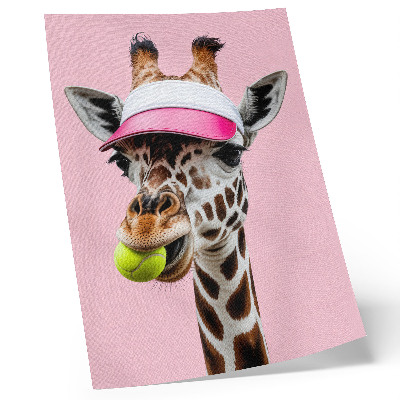 Impression sur toile Girafe amusante avec une casquette et une balle de tennis