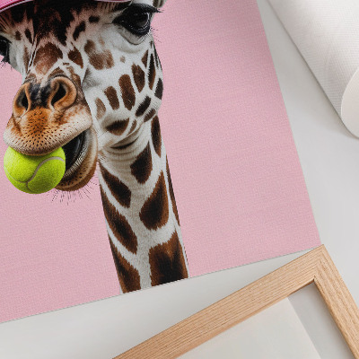 Impression sur toile Girafe amusante avec une casquette et une balle de tennis