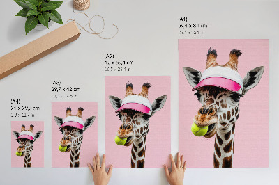 Impression sur toile Girafe amusante avec une casquette et une balle de tennis