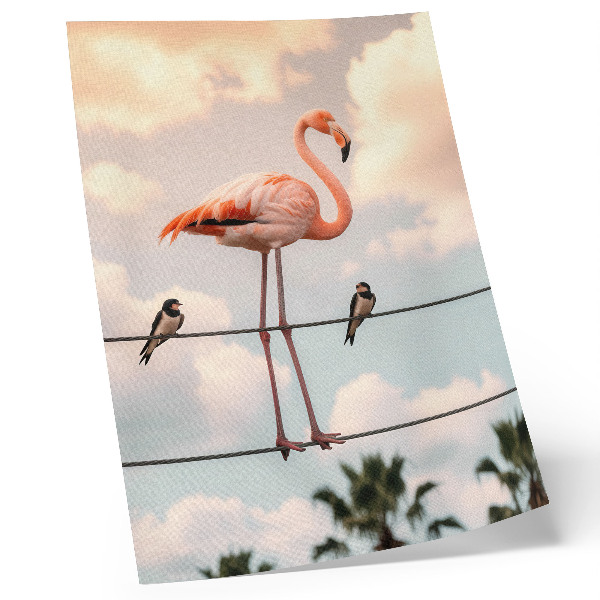 Impression sur toile Flamant rose dans le ciel, nuages, hirondelles naturelles