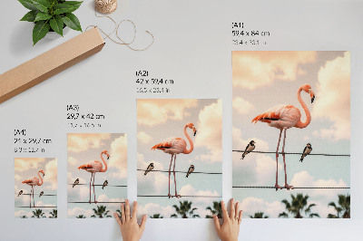 Impression sur toile Flamant rose dans le ciel, nuages, hirondelles naturelles