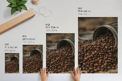 Affiche décorative grains de café dispersés sortant de la boîte