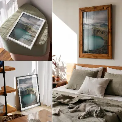 Impression sur toile lac turquoise avec montagnes et magnifiques nuages