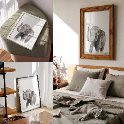 Impression sur toile éléphant monochrome avec la trompe levée