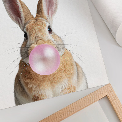 Affiche décorative lapins animaux chewing-gum rose
