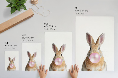 Affiche décorative lapins animaux chewing-gum rose