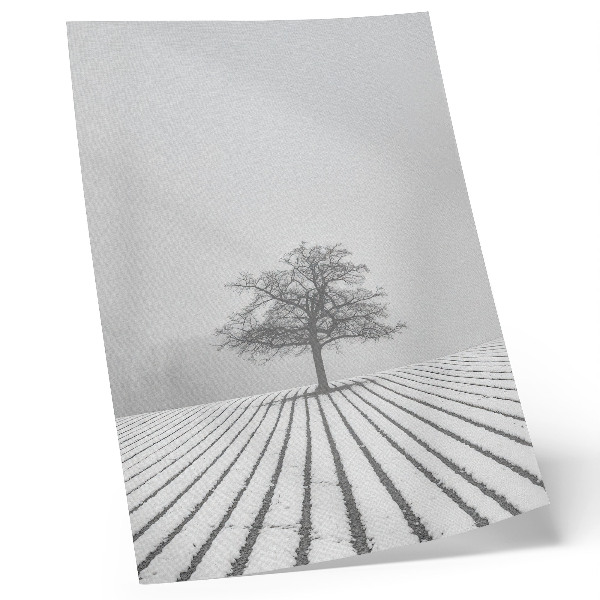 Impression sur toile Arbre dans la neige, paysage hivernal minimaliste