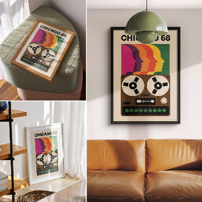 Affiche décorative Silhouettes colorées d'un magnétophone rétro