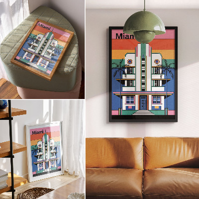 Impression sur toile Art déco, couleurs tropicales, palmiers, énergie de Miami