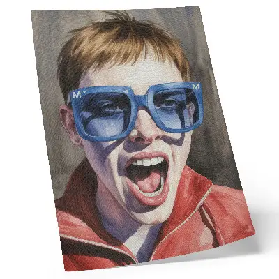 Décoration murale portrait d'une personne à lunettes aux couleurs vives et expressives