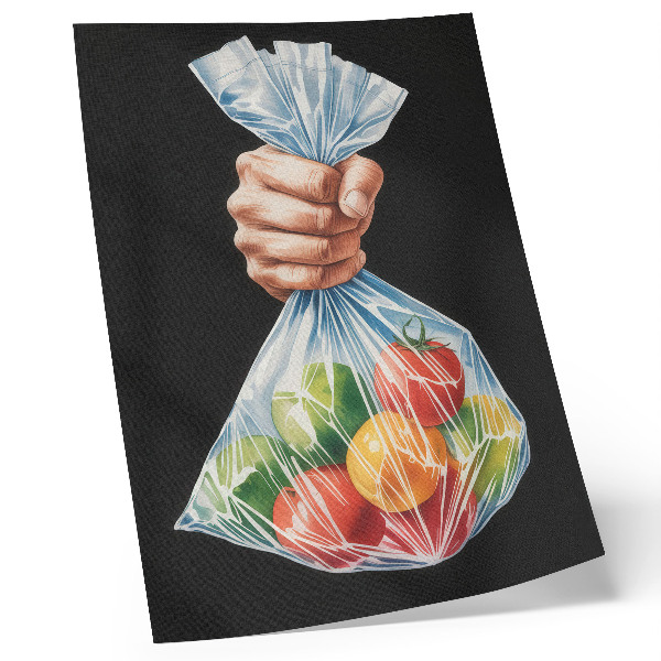 Impression sur toile Une main tenant un sac en plastique rempli de fruits colorés