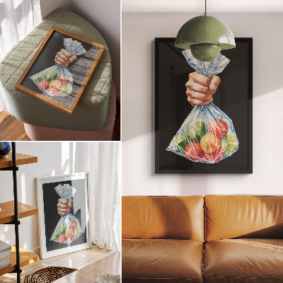 Impression sur toile Une main tenant un sac en plastique rempli de fruits colorés