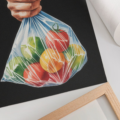 Impression sur toile Une main tenant un sac en plastique rempli de fruits colorés