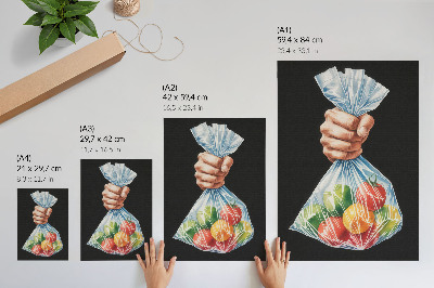 Impression sur toile Une main tenant un sac en plastique rempli de fruits colorés