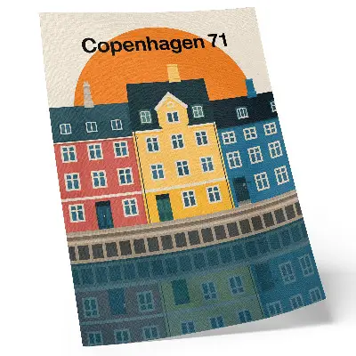 Affiche décorative maisons colorées en bord de mer au style minimaliste