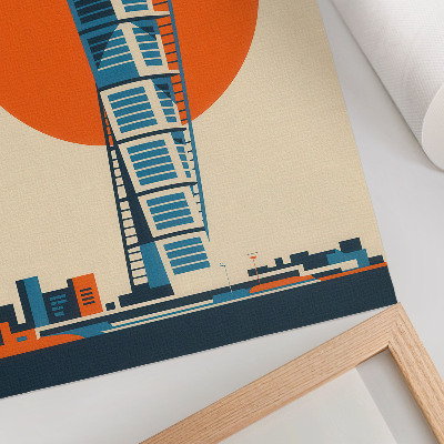 Décoration murale Soleil orange, gratte-ciel moderne aux formes géométriques, formes géométriques