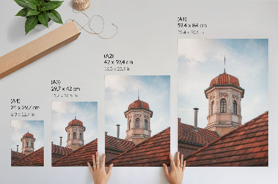 Impression sur toile tour rustique, toit de briques, toit de tuiles, ciel bleu